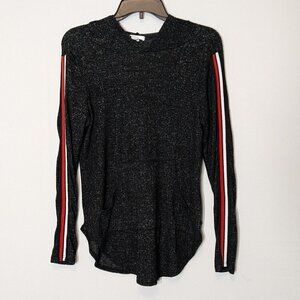 GAZE, Black Hooded Long Sleeve Activewear Fleece Top; Kangaroo Pocket; Size M